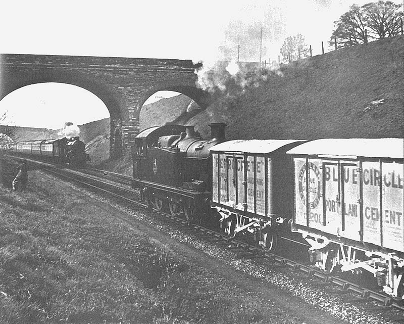 Ex-GWR 0-6-2T 56xx class No 6624 north of Hatton Junction with a cement train from the Harbury Cement works located at Greaves sidings on 9th May 1953