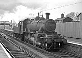 British Railways built 2-6-0 2MT No 46470 runs light engine through Hatton station on 20th April 1965