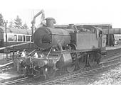 A closer view of the GWR 2-6-2T Class 41xx locomotive taking on water prior to taking forward the local passenger service to Moor Street