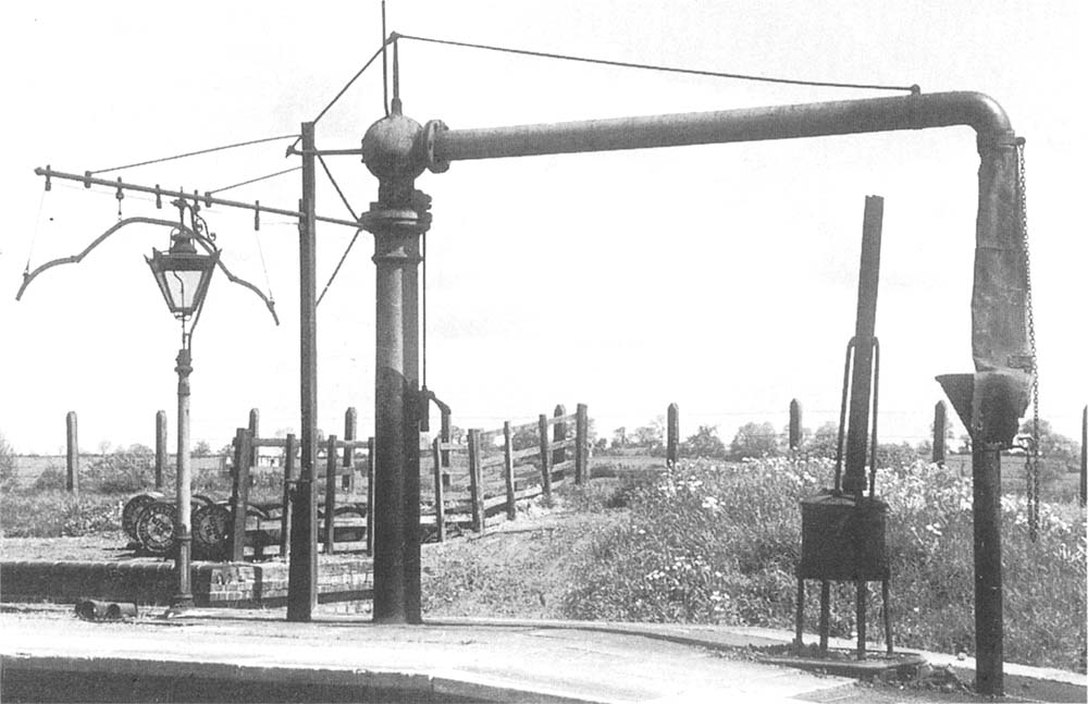Henley in Arden - New Station: View of the up platform water crane serving  both the up and bay lines and which was located at the Birmingham end of  the platform