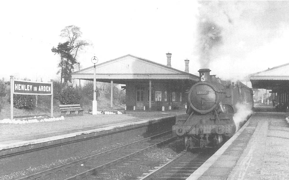 Ex-GWR 2-6-2T 51xx class Large Prairie No 4110 is seen on a down Moor Street to Stratford on Avon local passenger service