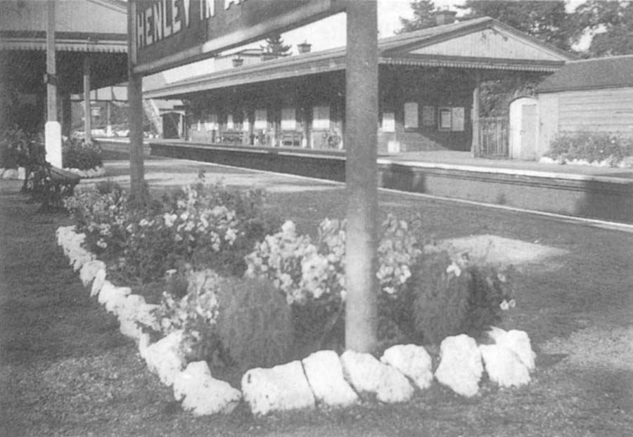 View of one of the many flower beds maintained by Betty Castle and sited around station name boards and other areas of Henley-in-Arden station