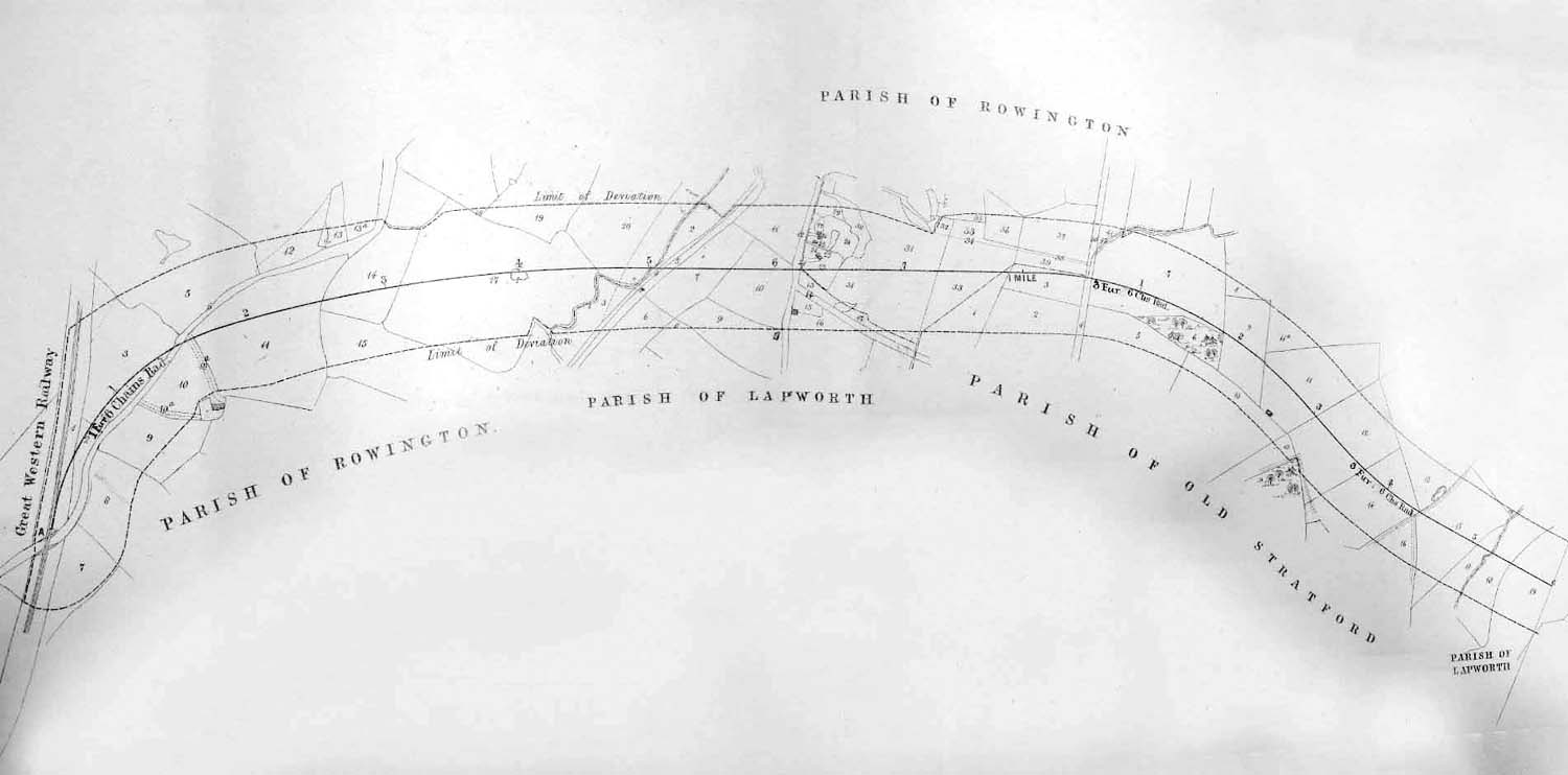 The 1859 Ordnance Survey map for the Rowington end of the branch line to Henley in Arden
