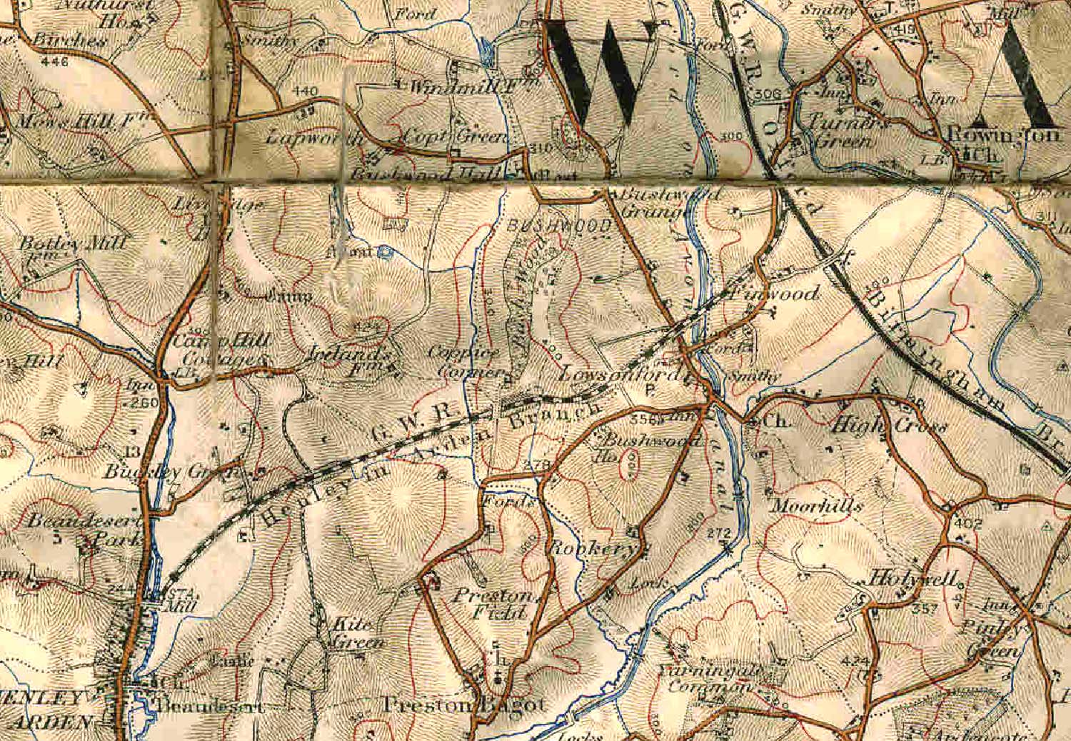 The 1901 Ordnance Survey Map showing the actual route of the Henley Branch Line from Rowington