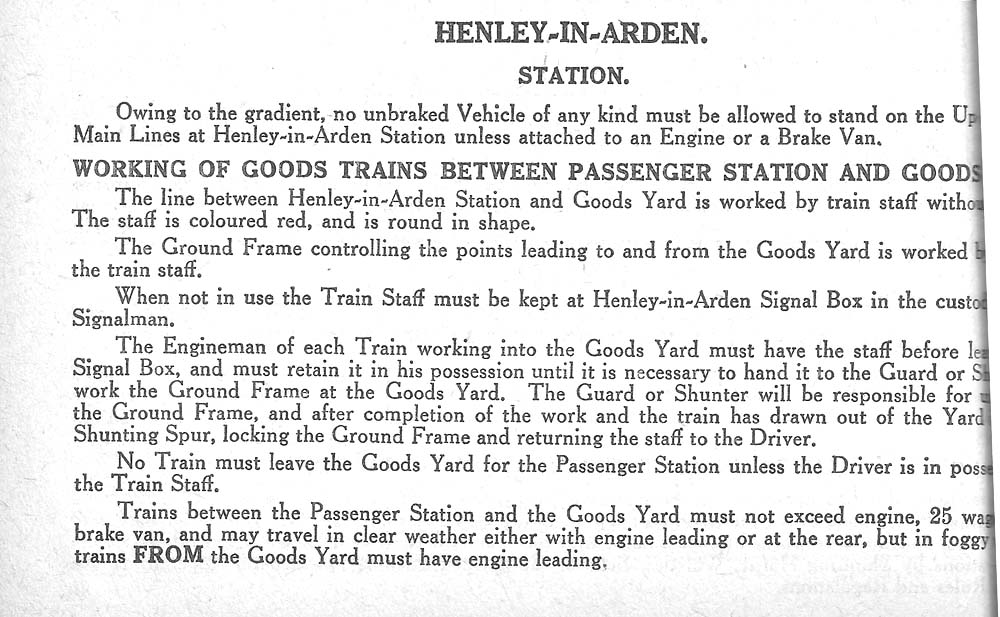 A page from the March 1929 Appendix to the STT regarding the working of goods trains to the old station at Henley