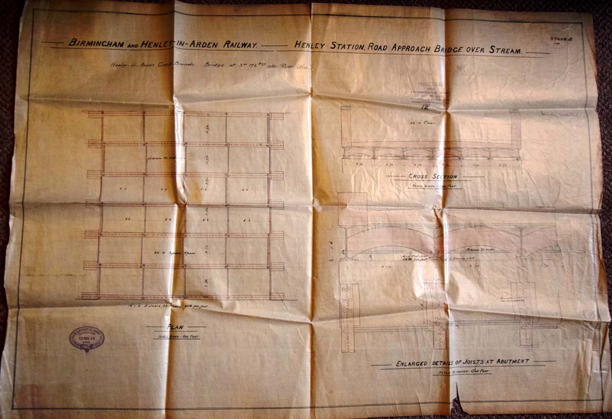 Detailed plan and elevation of the Station Road Approach bridge over the River Alne in Henley-in-Arden