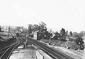 Looking towards Birmingham with the short spur connection to the original station and the former branch line in the distance