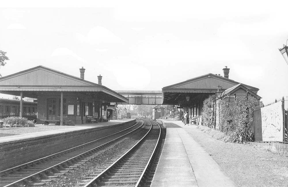Looking North towards Birmingham from the Stratford on Avon end of the down platform with the timber built bicycle shed seen on the right