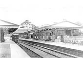 Looking towards Birmingham showing the down platform building on the right accommodating the main facilities of the station
