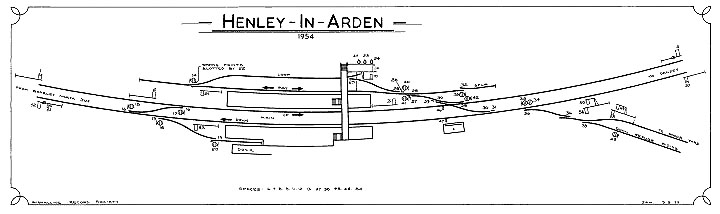 A low resolution version of the Signalling Diagram for Henley-in-Arden Signal Box dated 1954 produced courtesy of the Signalling Record Society