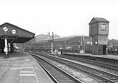 Looking along Platform One towards Birmingham with the lift shaft on the island platforms on the right