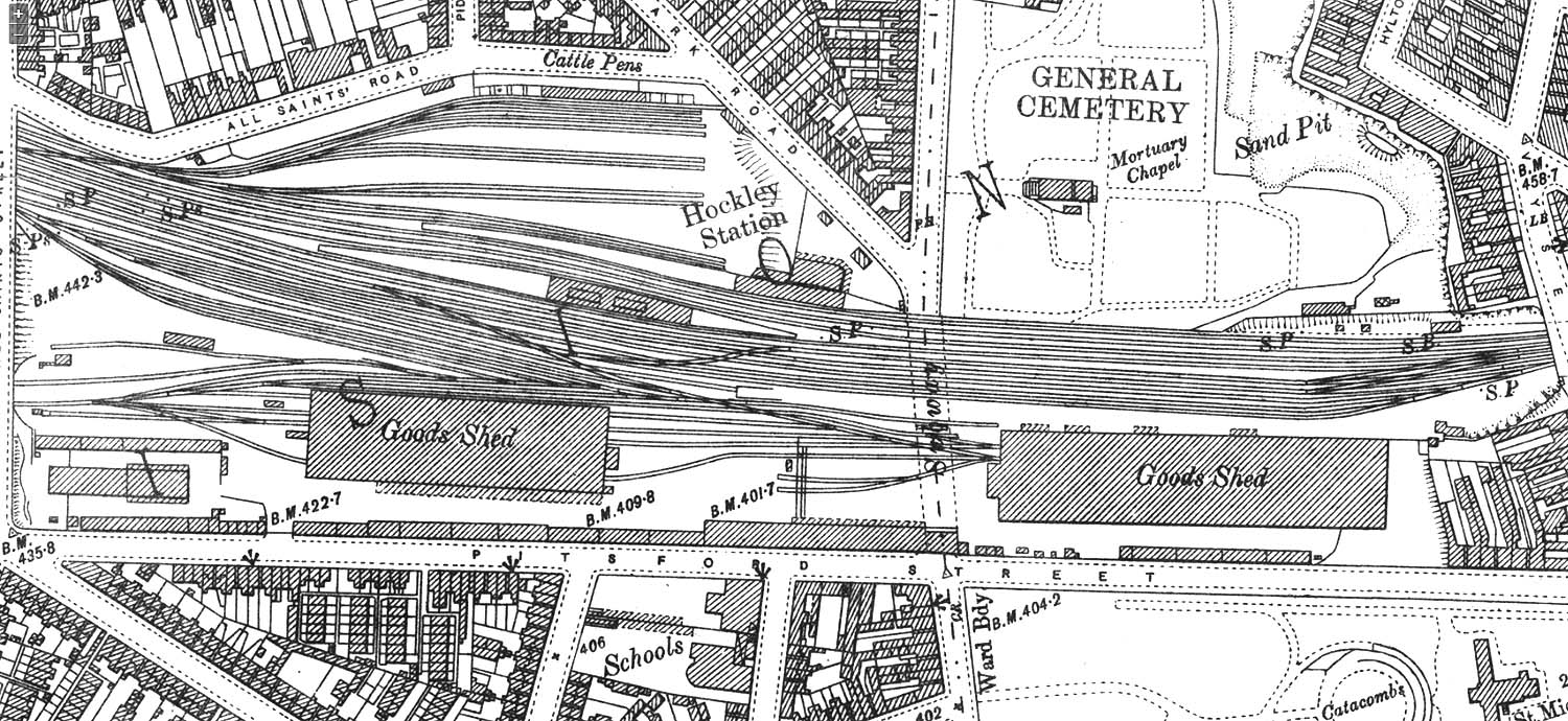 A 1902 25 inch to the mile Ordnance Survey map showing the Inwards shed on the right and the Outwards shed on the left