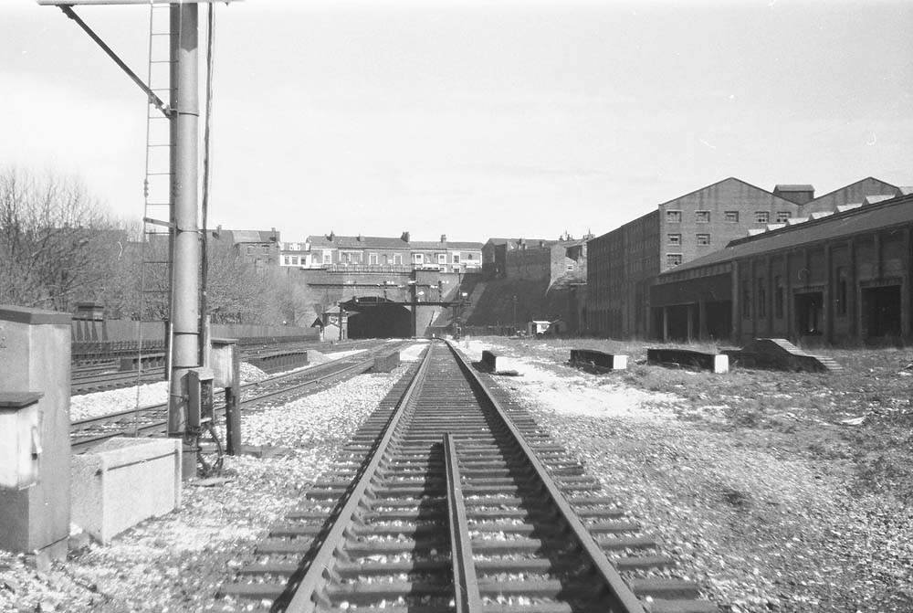 Looking along the down relief line towards Snow Hill with the steel girders carrying the railway over Icknield Street in the foreground