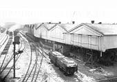 View of the final stages of the construction of the 'Top' shed as seen from All Saints Street on 12th February 1940