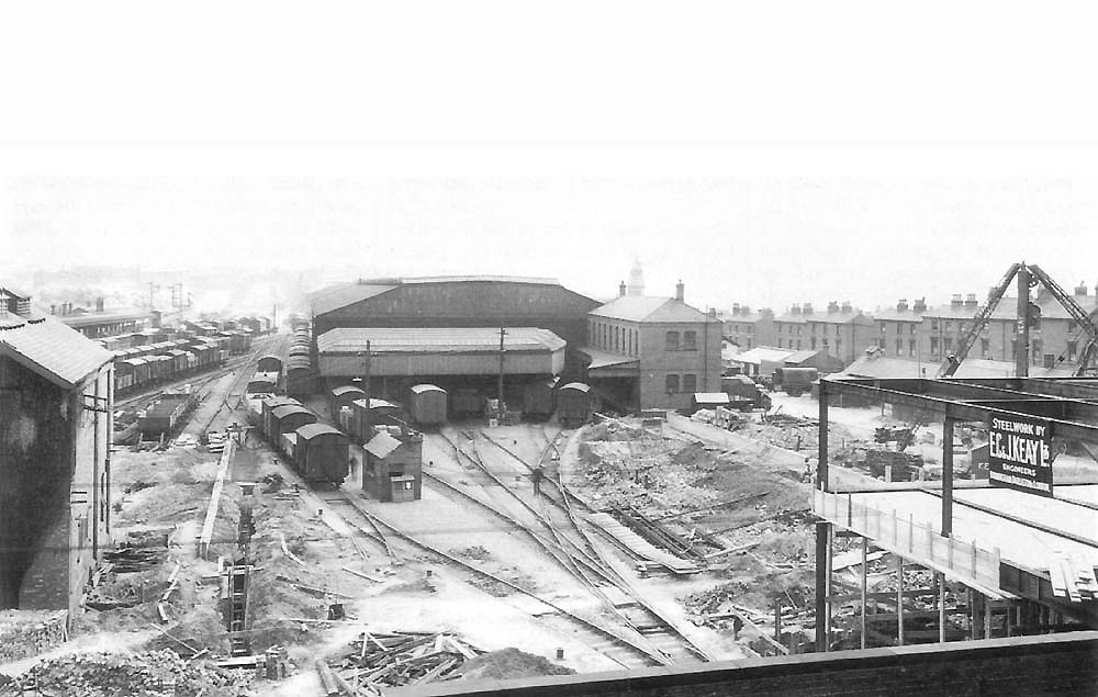 Looking towards Snow Hill showing the old 'Outwards and Tranship' and the steel being erected for the new Invoice Office