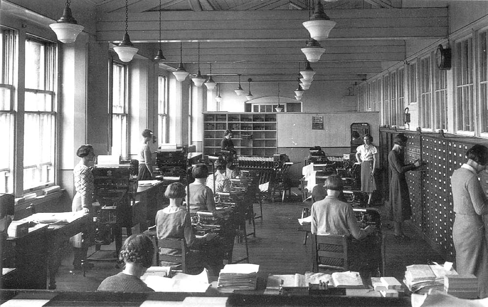 An internal view of the Comptometer Office based within Hockley's main offices adjacent to the' Farm'