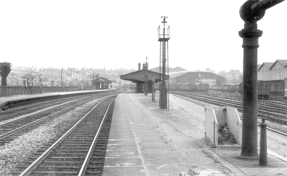 Looking along Platform 2 southwards towards Birmingham Snow Hill with a GWR water crane seen on the right