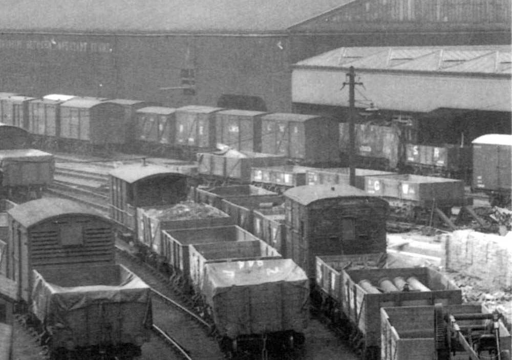 Close up showing the variety of box vans in use by the GWR and the other railway companies