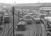 A general view of the sidings running adjacent to the Outward and Tranship shed on 17th August 1938
