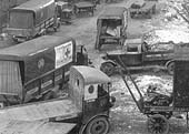 Close up showing the detail of several Great Western Railway lorries based at Hockley Goods Depot