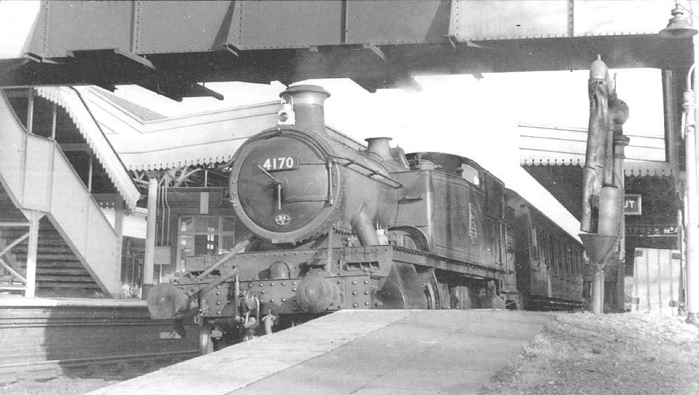 GWR 2-6-2T Large Prairie class No 4170 is seen at the head of an Down local Leamington to Birmingham Snow Hill service standing at Platform 4 on the Down Relief line