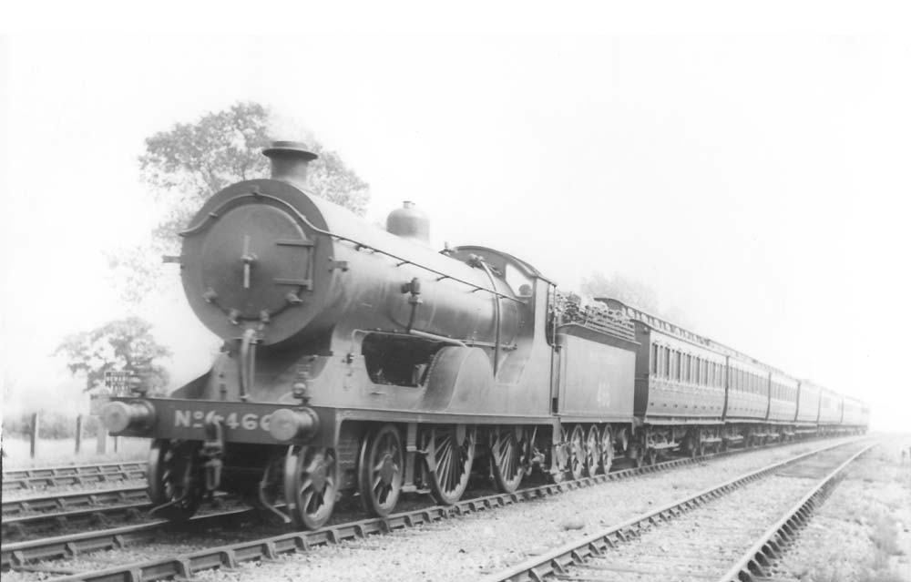 Southern Railways Class D15 No 466 is seen at the head of a down express approaching Knowle and Dorridge
