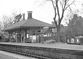 Close up showing the up platform building and the end of the goods yard with coal merchants office