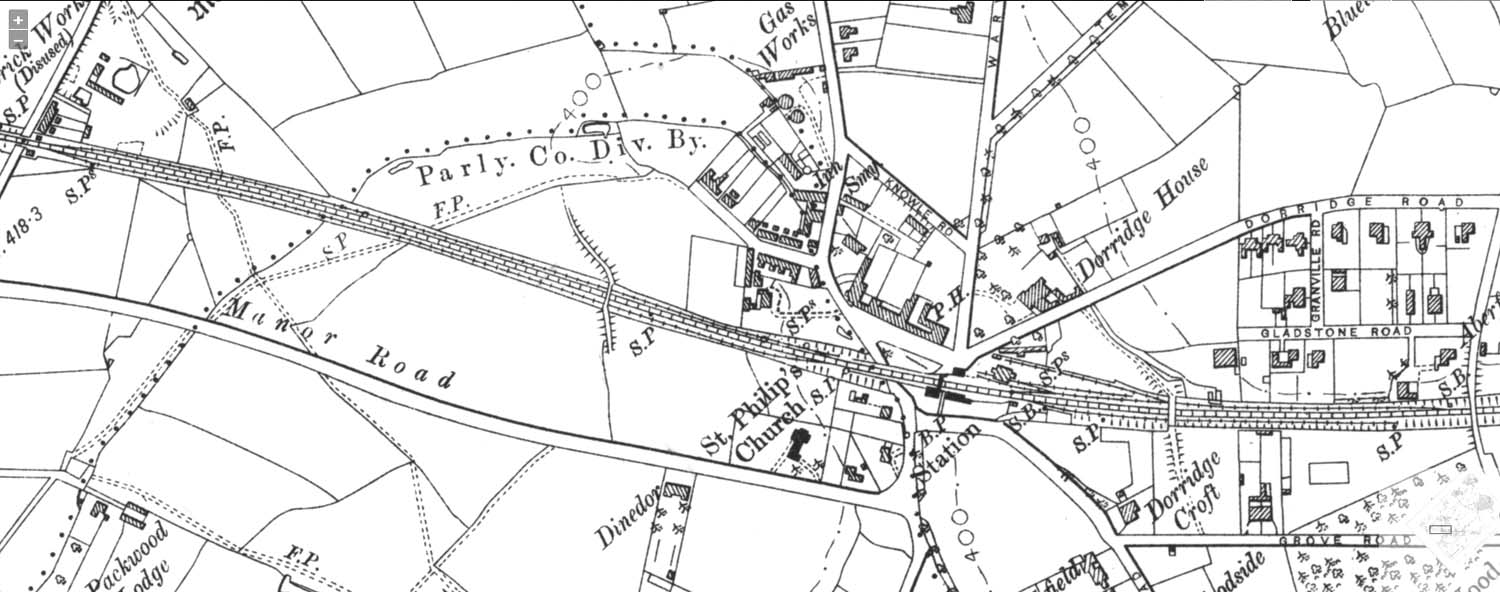 A 1905 Ordnance Survey Map showing refuge sidings have been installed to both the up and down lines north of the station