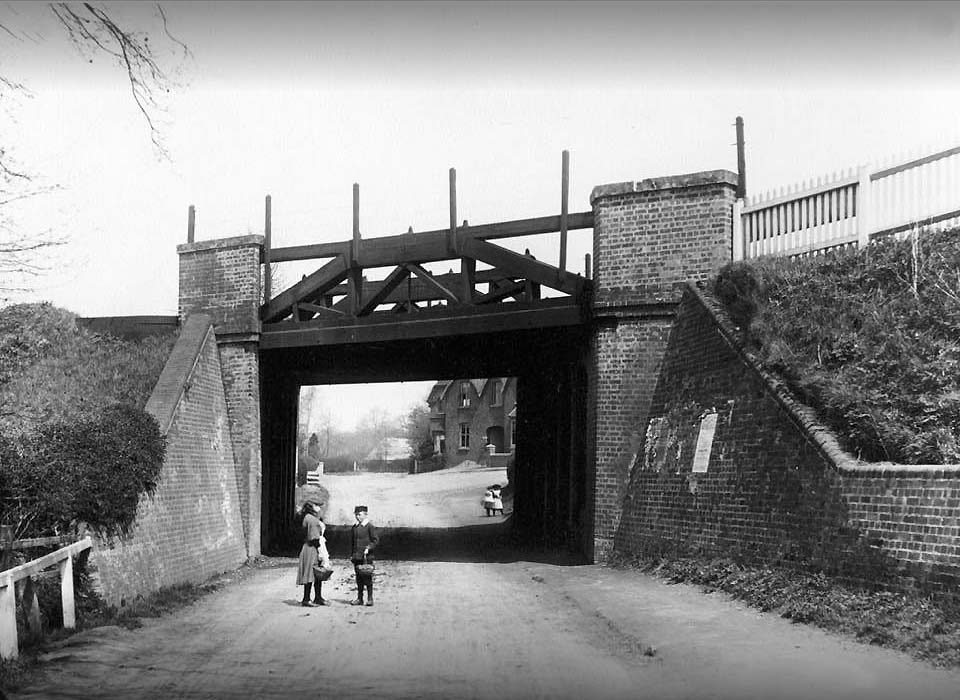 A late Victorian view of the original two line bridge which carried the railway over Grange Road near to the site of Knowle and Dorridge station