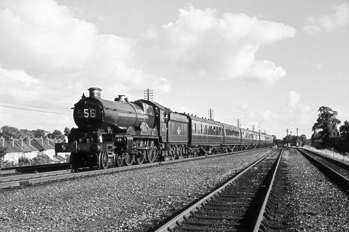Ex-Great Western Railway 4-6-0 No 5088 Llanthony Abbey, a rebuild of Star Class No 4068, is caught at Lapworth heading north on the 12.15 SX Kingswear to Wolverhampton service