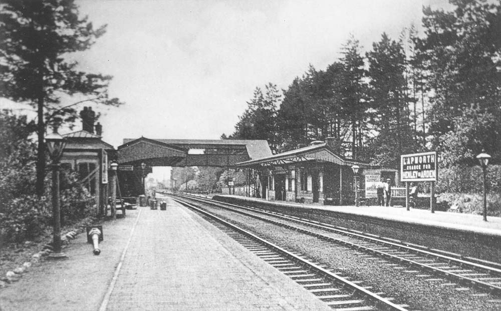 An early view looking towards Leamington with the main station buildings on the up (left) with the Henley in Arden bay behind