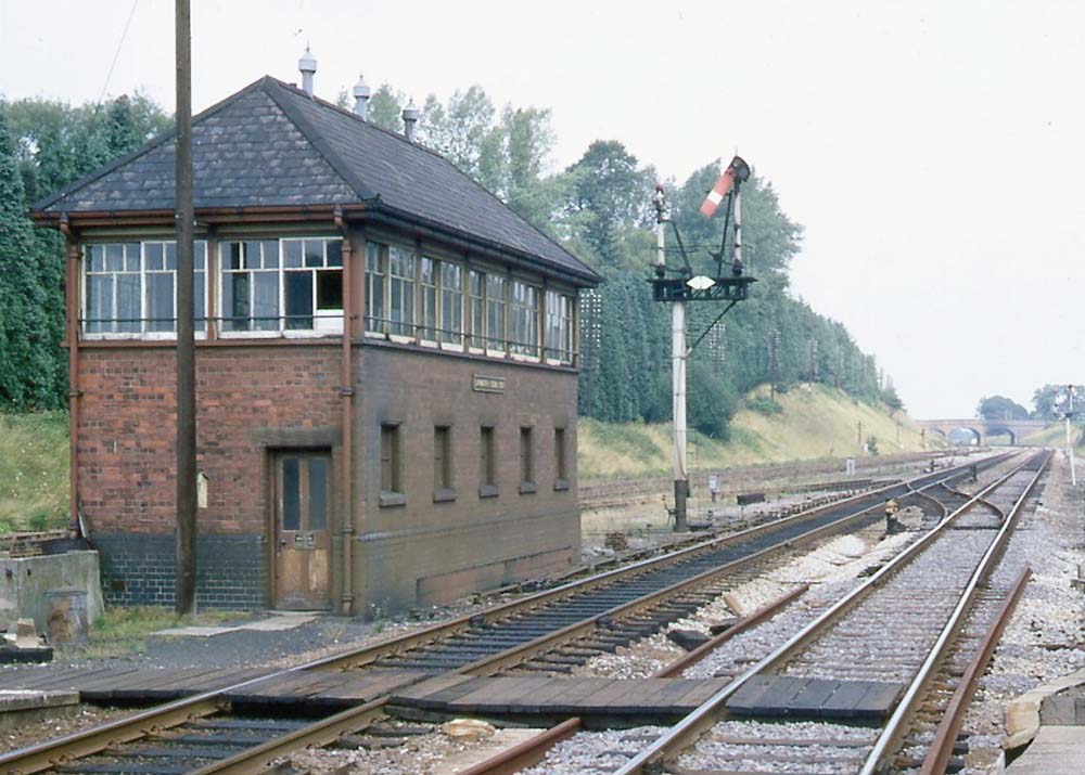 Looking towards Birmingham with Lapworth signal box on the left one month before the signal box was closed in September 1969