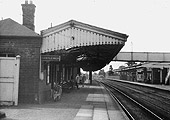 Looking along Platform 1 towards Leamington with Station road and the main station building on the left