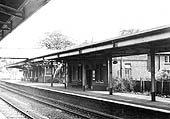 View of Platform 1 looking towards Birmingham with the new building seen nearest to the camera on 3rd June 1972