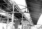 View of the underside of the canopy erected in the 1930s to cover Lapworth station's platform 2 and 3