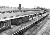 View from the passenger footbridge of Lapworth station's disused platform 3 as seen on 3rd June 1972