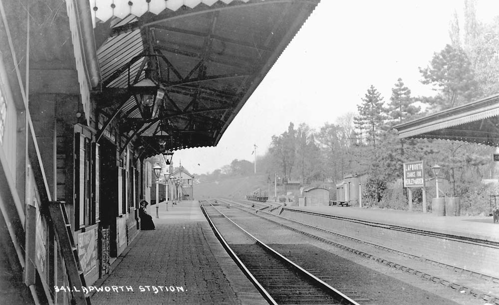 View looking towards Birmingham showing the main station building on the left with the goods yard in the distance
