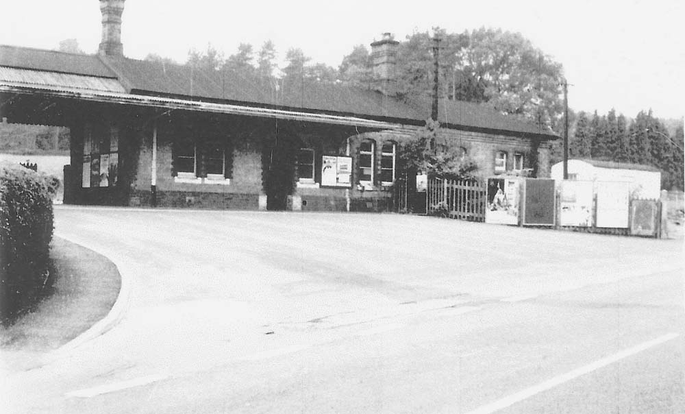 An oblique angled view of the forecourt of Lapworth station showing the entrance to the goods yard on the right