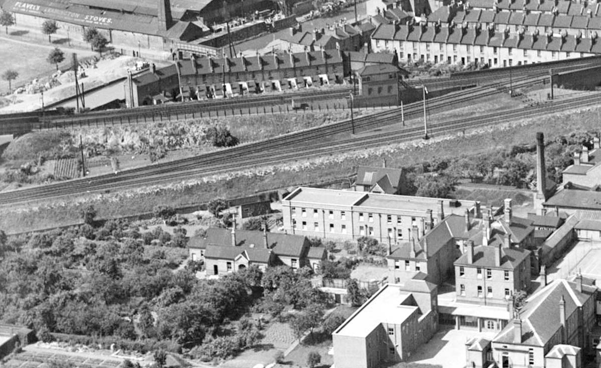 Aerial photograph of the short link line between the Great Western Railway�s main line and the L&NWR line to Rugby