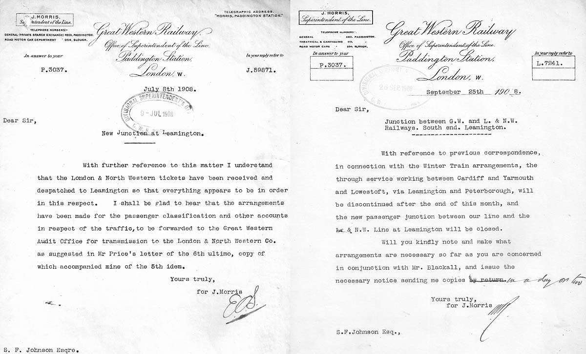 Letter referring to the cancellation of the new through passenger service from Cardiff to Great Yarmouth and Lowestoft