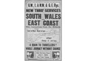 A poster advertising the new joint through service from South Wales to the East Coast via Leamington, starting in July 1908