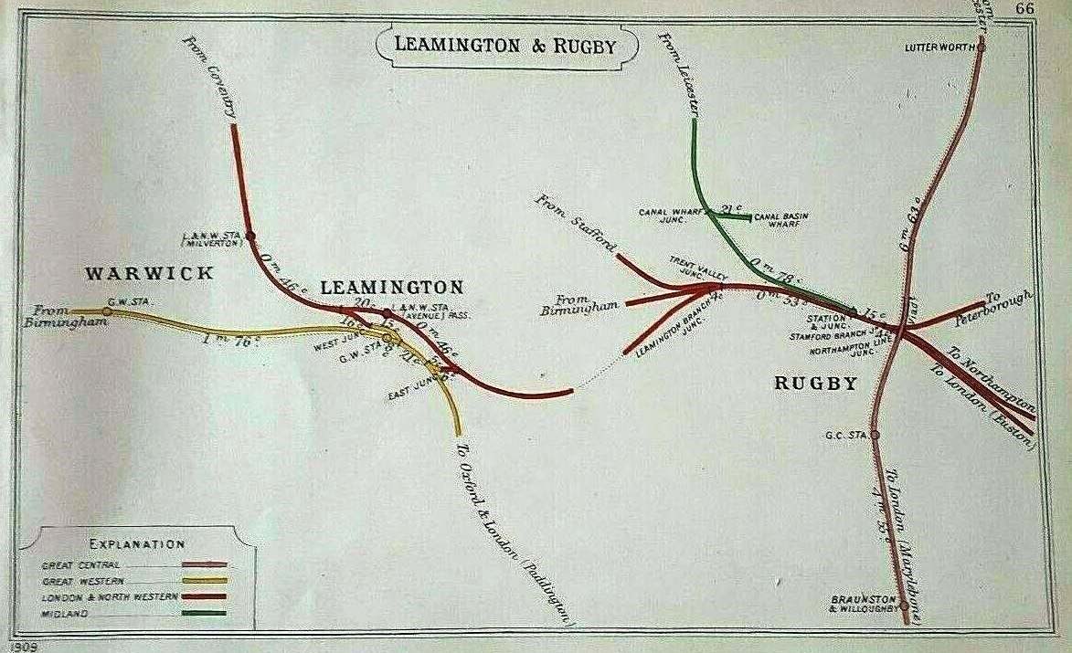 A Railway Clearing House Junction Plan of the two junctions between the GWR and L&NWR located eitherside of their Leamington stations