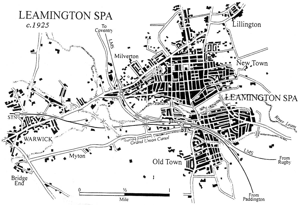 A 1925 map of Leamington showing the GWR and LNWR railway