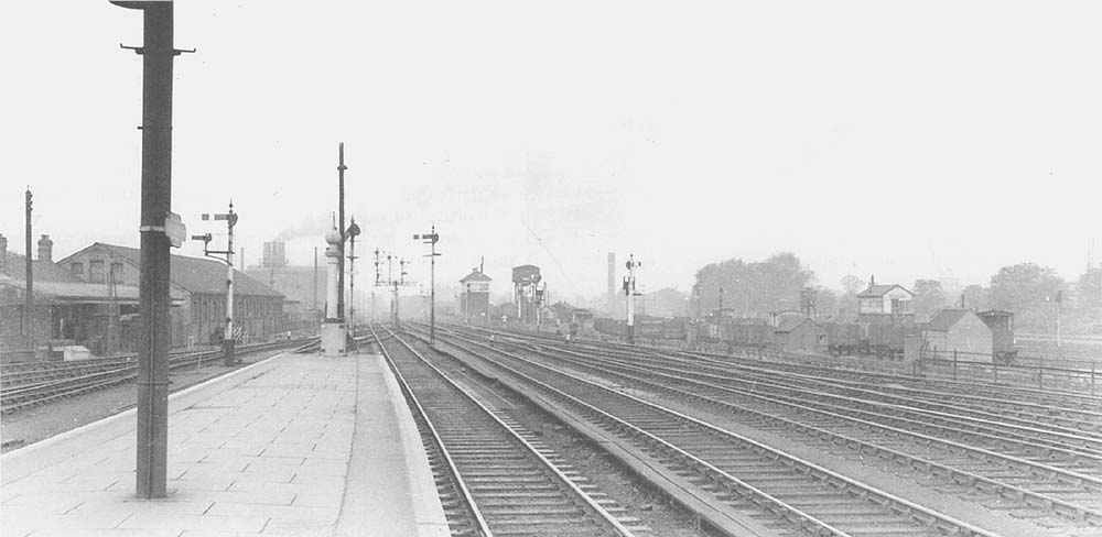 Looking northwards from the Warwick end of the down platform showing the goods shed on the left