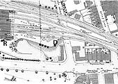 Part of the 1886 OS map showing the southern approaches to Leamington's original station