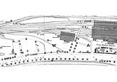 Part of the 1886 OS map showing the northern approach to Leamington's original station and goods yard