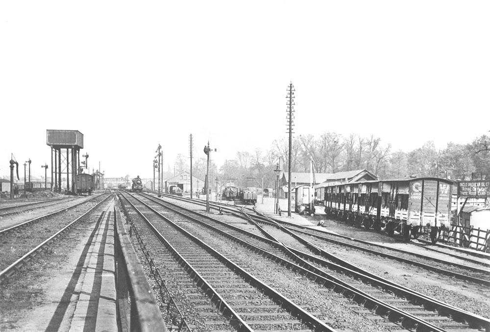 A panoramic view of the northern approach to Leamington  station looking south with the site of the first engine shed on the left