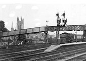 Close up showing a GWR 2-6-0 43xx class with two slip coaches to be attached to a Paddington train