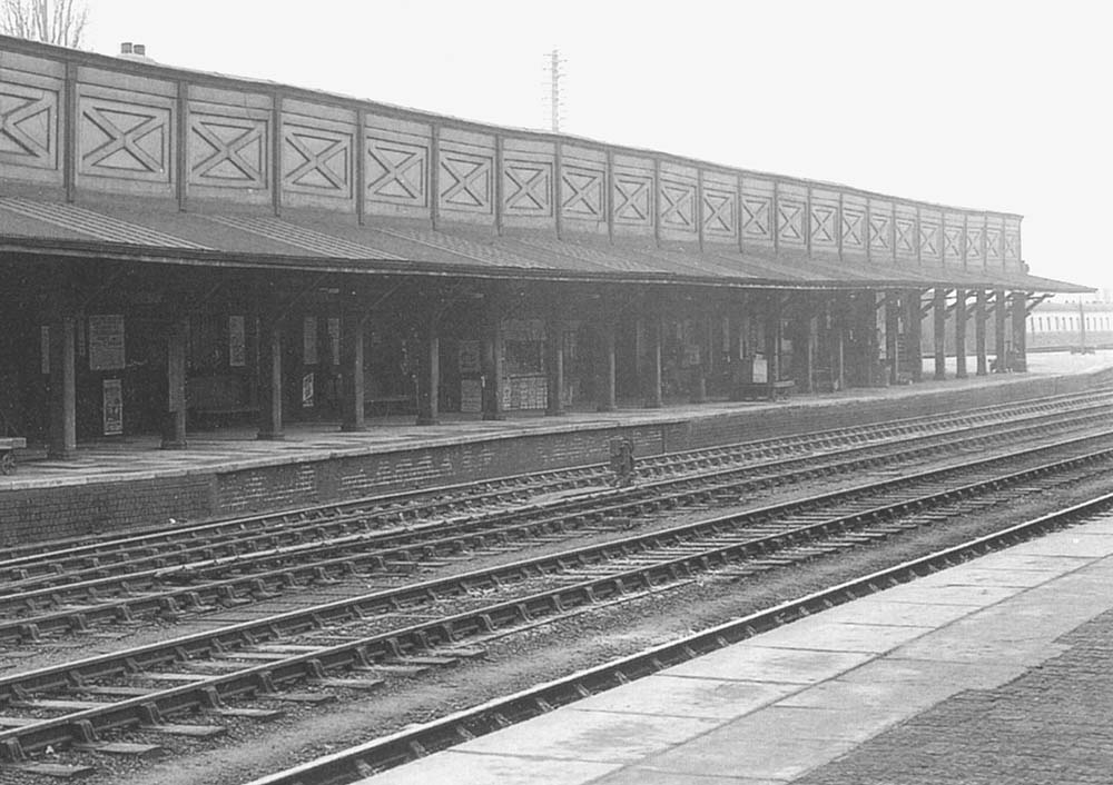 Close up showing the alterations to the old train shed which included a new canopy which sloped downwards