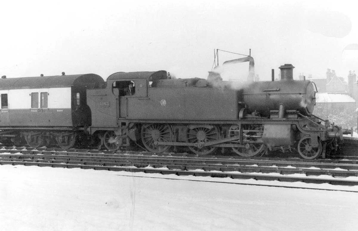 GWR 2-6-2T 'Large Prairie' No 5163 stands at the head of an up local passenger train